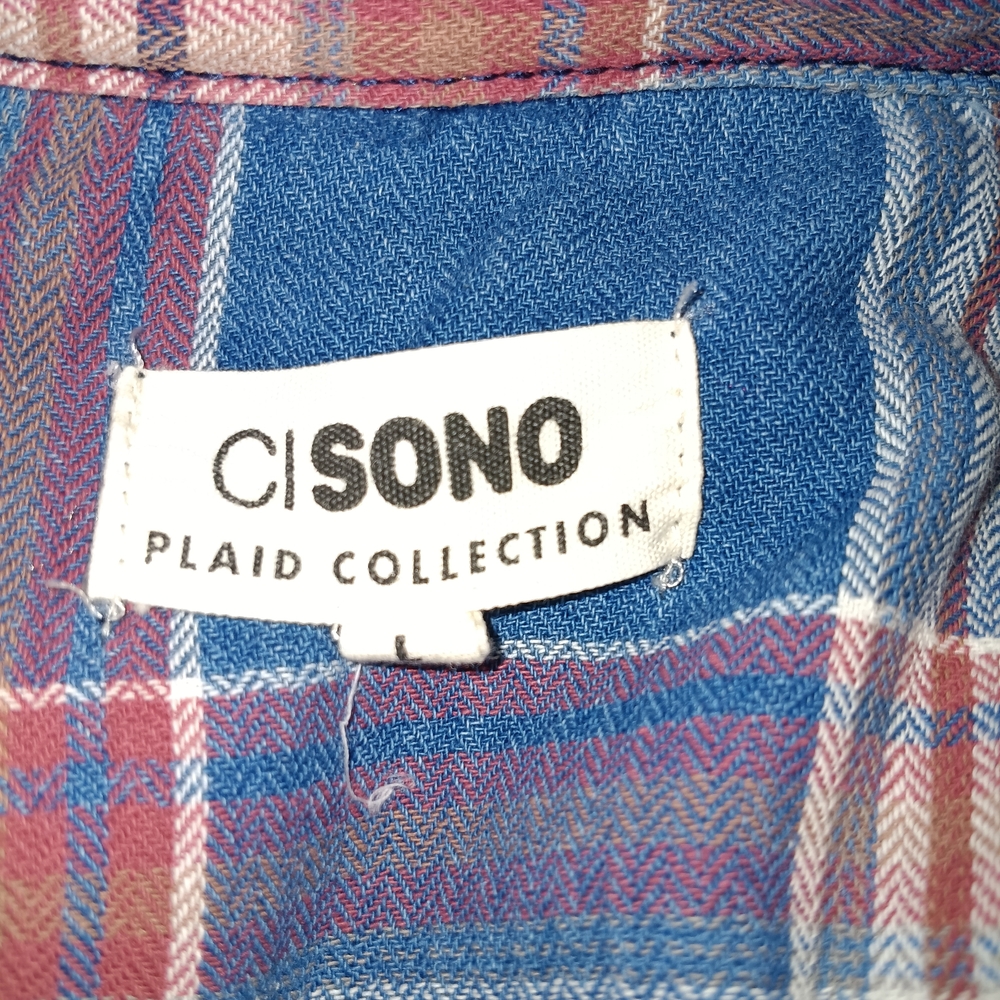 Ci Sono Blue & Red Plaid Button-Down Shirt w/ Navy Stetchy Slimming Panels L - Picture 8 of 10